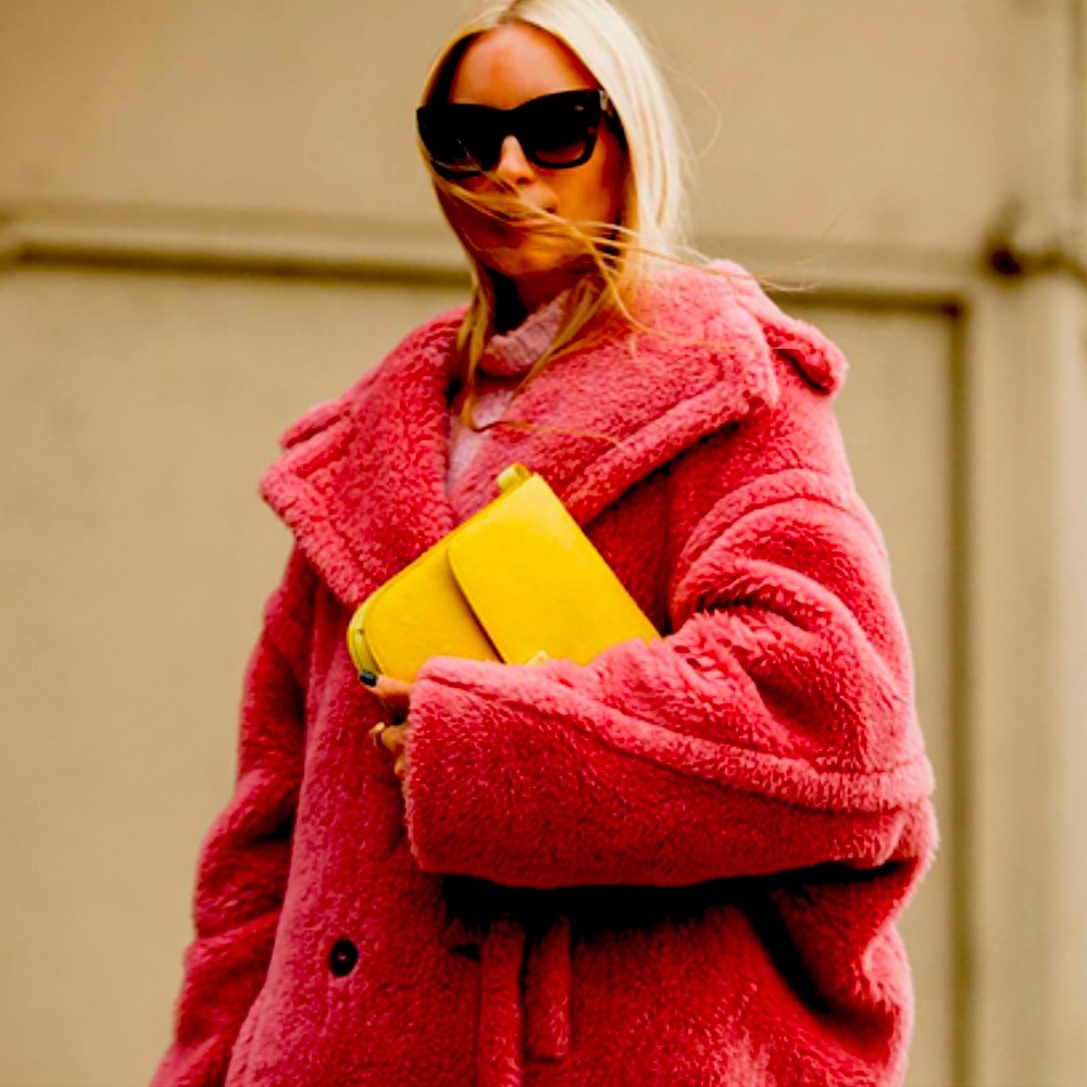 🆕AVEC LES FILLES WARM RICH FUSCIA HOT PINK BONDED FAUX FUR TRENCH TEDDY COAT